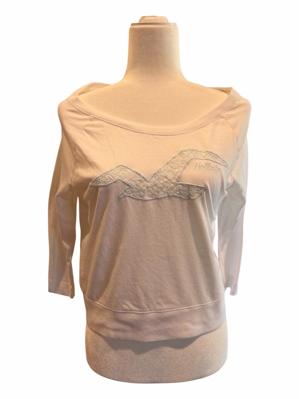 Hollister White Blouse Shirt Womens Small Preppy 3/4 Sleeve Casual y2k